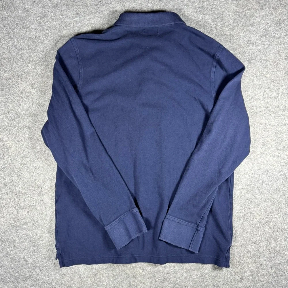 J Crew Oarmans‎ Mens Navy Blue Long Sleeve Polo Shirt XL Preppy Cotton Golf